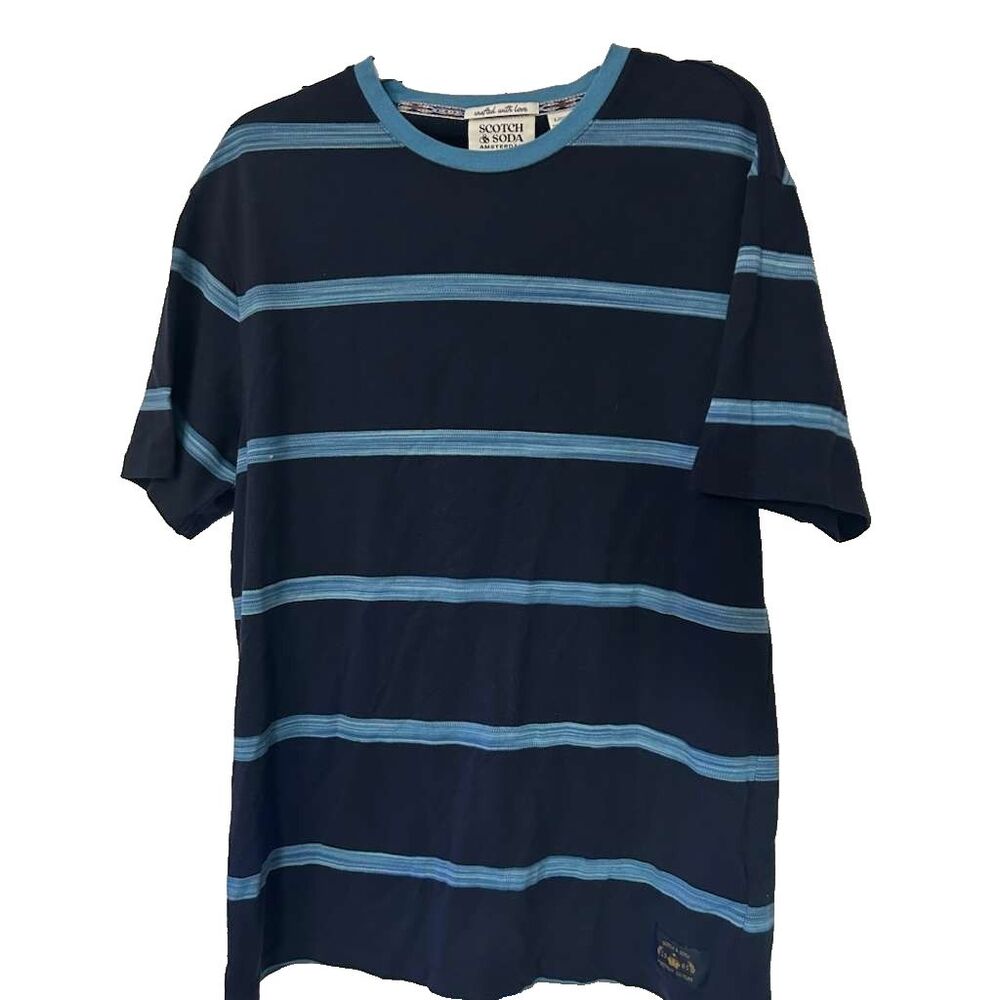 Scotch & Soda Striped Shirt Men's Large Navy Blue Short Sleeve